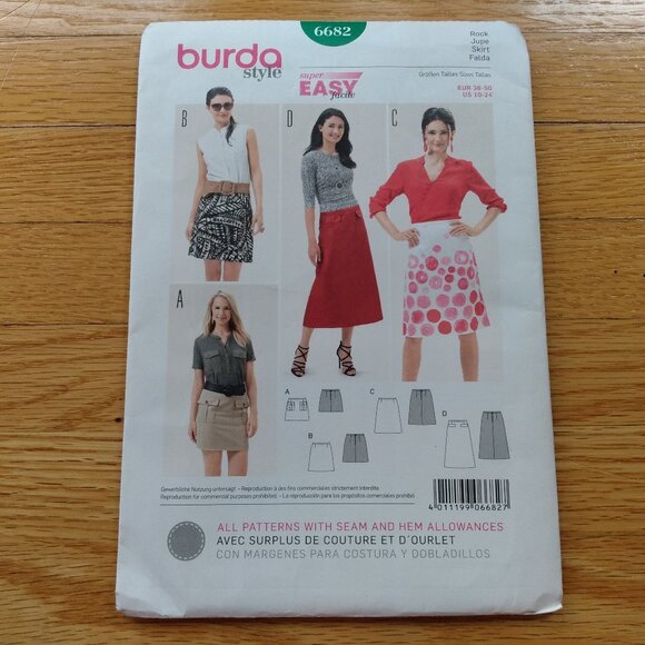 Skirt Sewing Pattern Size 10-24 Burda 6682 Easy to Sew UNCUT - Picture 1 of 11